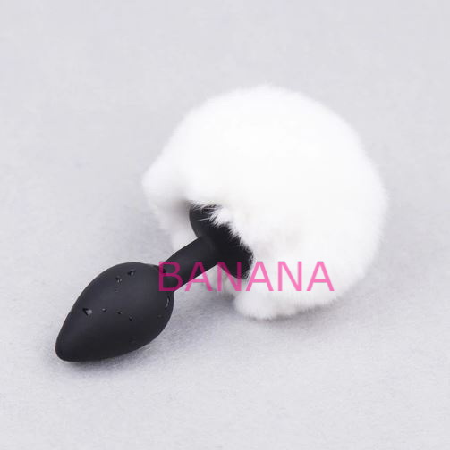 Анальная пробка кролик черная с белым помпоном Lovetoy